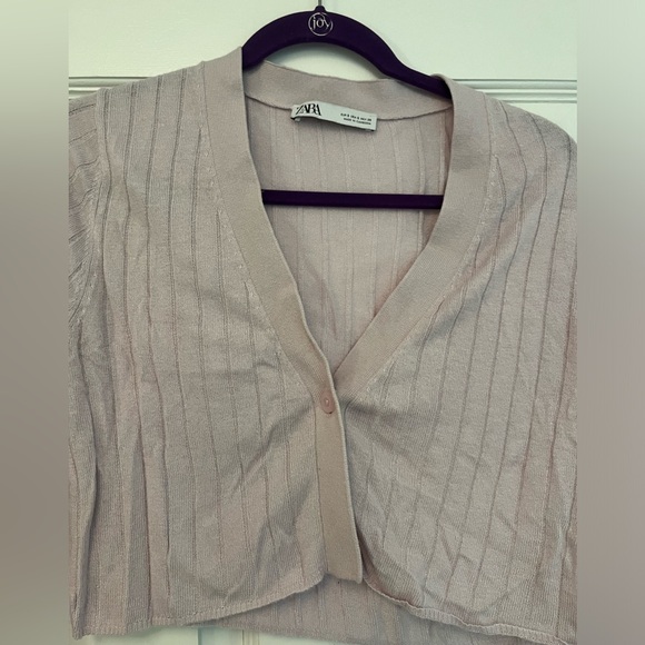 Zara Cropped Knit Lavender Purple Ribbed Cardigan - Picture 4 of 4